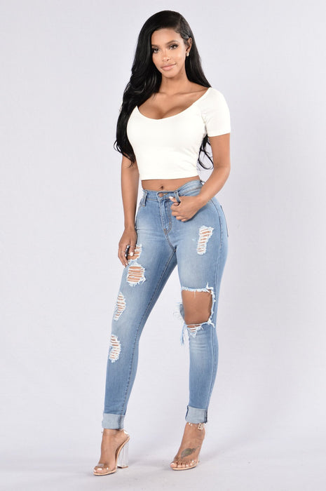 High Waist High Elastic  Volume Product Ripped Pencil Tappered Jeans