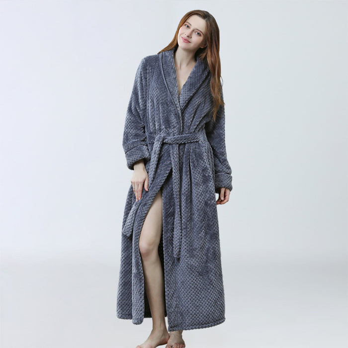 Autumn Winter Bathrobe Lady Couple Waist-Tight Coral Fleece Long Thickened Bathrobe Flannel Nightgown