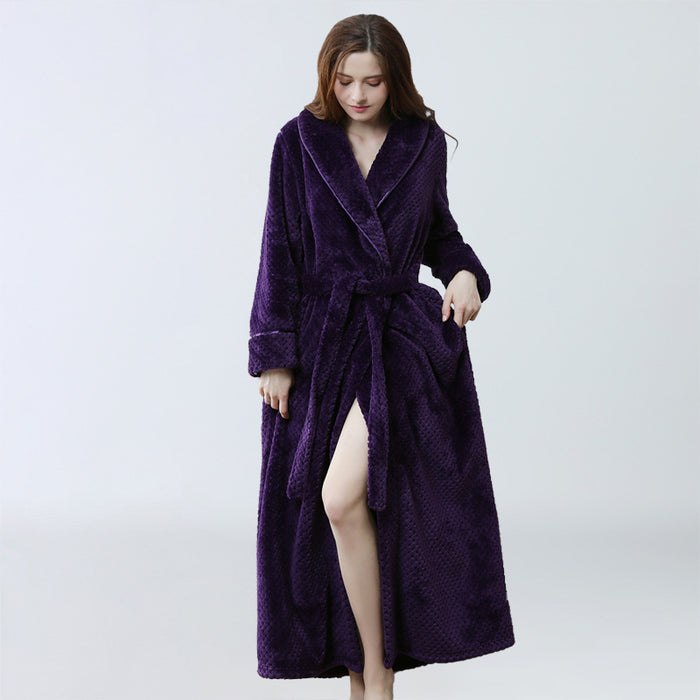 Autumn Winter Bathrobe Lady Couple Waist-Tight Coral Fleece Long Thickened Bathrobe Flannel Nightgown