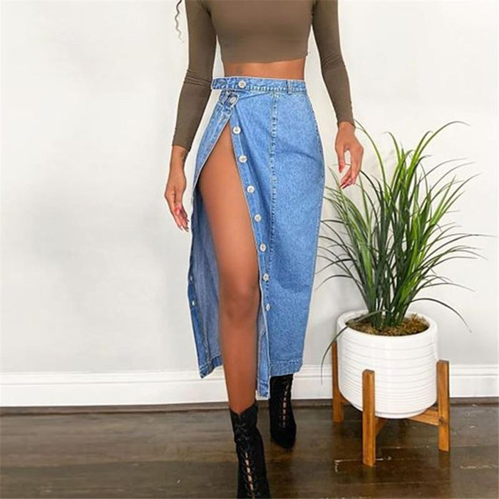 Casual Denim Skirt Slit Sheath Skirt