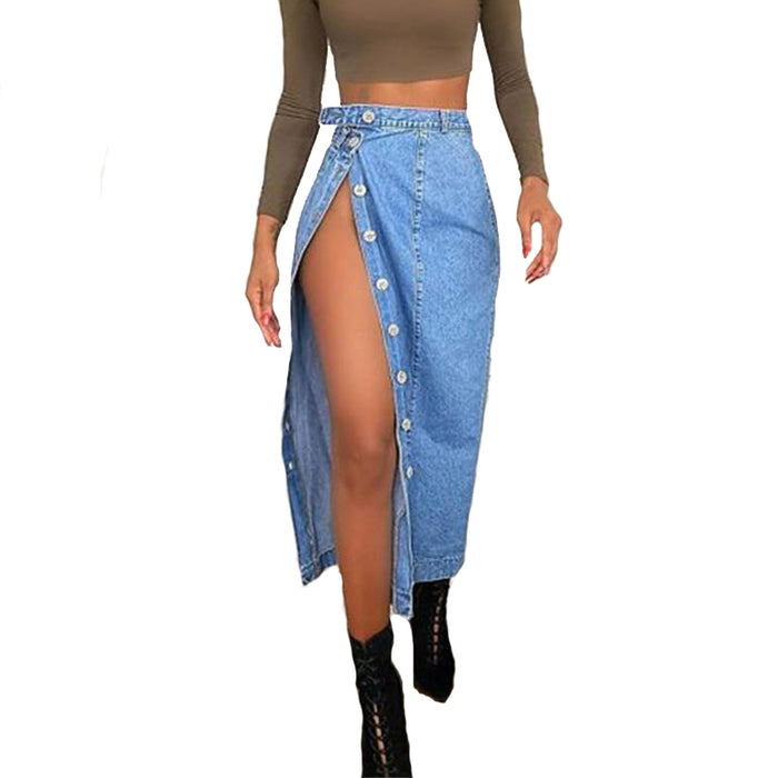 Casual Denim Skirt Slit Sheath Skirt