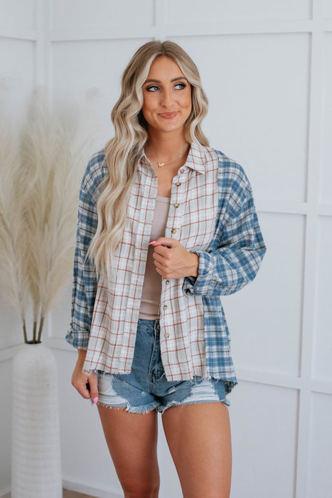 Spring Autumn Polyester Cotton Plaid Multi-Color Mosaic  Cardigan Single-Breasted Shirt