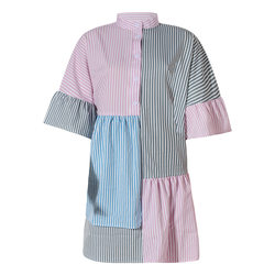 Striped Printing Color Contrast Short Sleeve Casual Dress Spring Summer Women Clothing