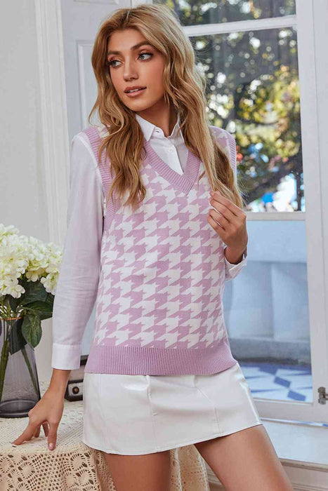 Houndstooth V-Neck Sweater Vest