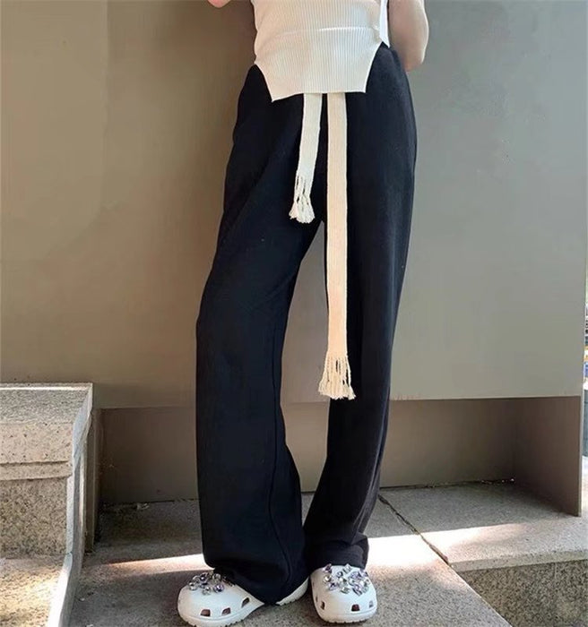 Urban Casual Simple Long Wide-Leg Pants Early Autumn Women Casual Trousers Elastic Waist Drawstring Walking Pants