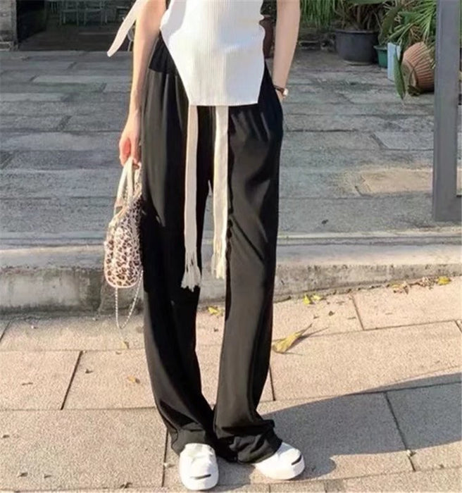 Urban Casual Simple Long Wide-Leg Pants Early Autumn Women Casual Trousers Elastic Waist Drawstring Walking Pants