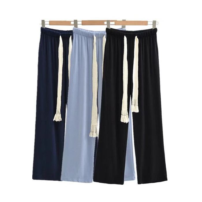 Urban Casual Simple Long Wide-Leg Pants Early Autumn Women Casual Trousers Elastic Waist Drawstring Walking Pants