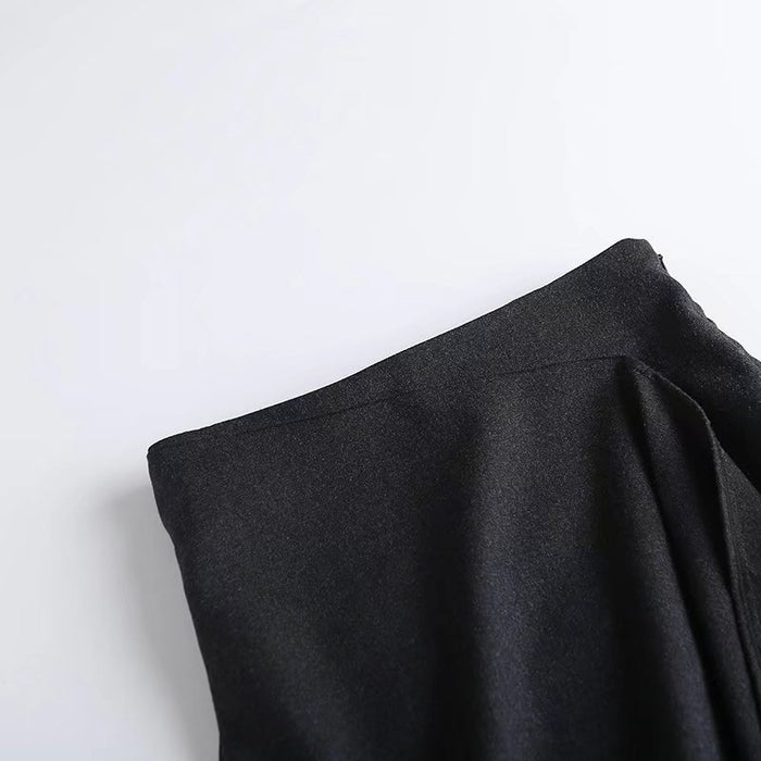 New Front Pleated Fashionable Thin Skirt Oblique Placket Autumn Winter Draping Woolen Midi Skirt