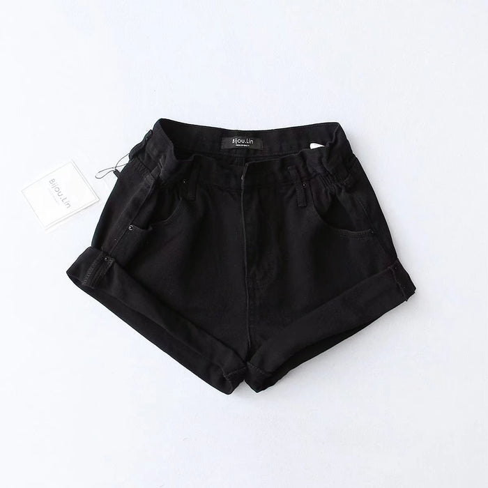 Summer  Denim Shorts  Elastic Waist Curling Denim  Pants Casual Daily Shorts