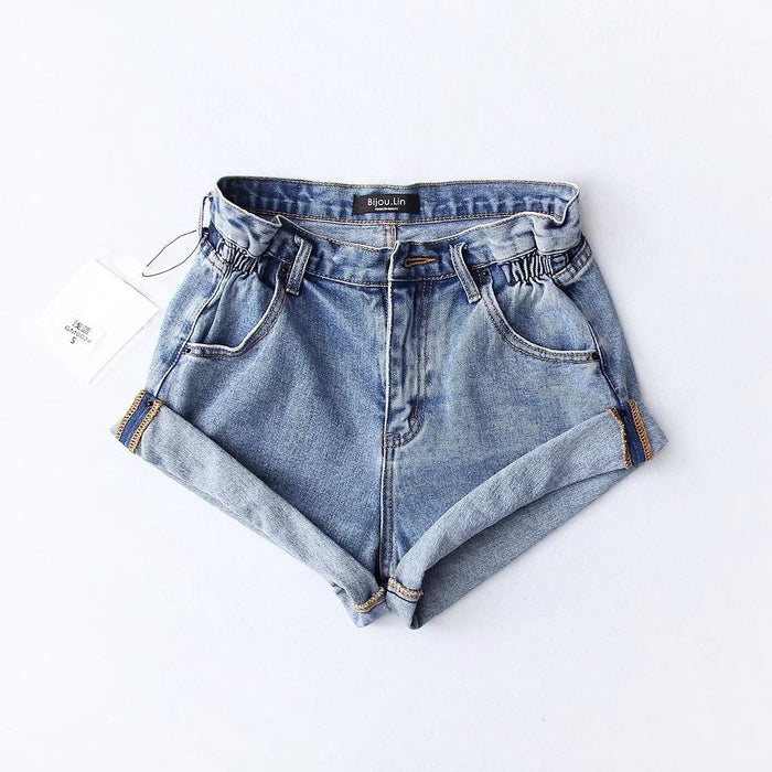 Summer  Denim Shorts  Elastic Waist Curling Denim  Pants Casual Daily Shorts