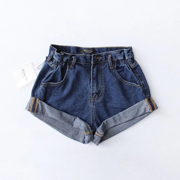 Summer  Denim Shorts  Elastic Waist Curling Denim  Pants Casual Daily Shorts