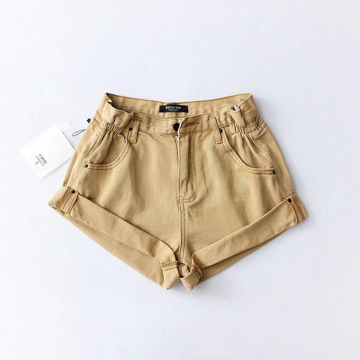 Summer  Denim Shorts  Elastic Waist Curling Denim  Pants Casual Daily Shorts