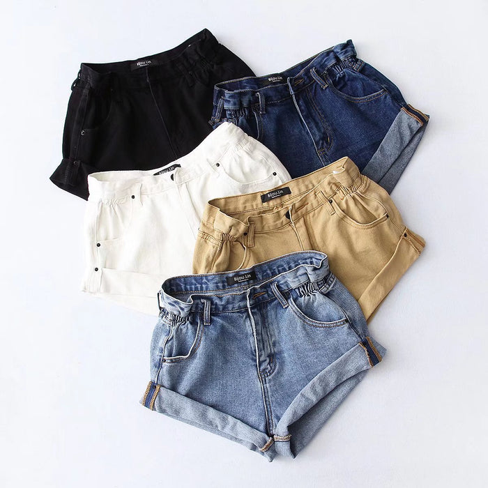 Summer  Denim Shorts  Elastic Waist Curling Denim  Pants Casual Daily Shorts