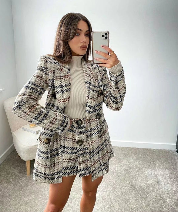 Office Office Lightly Mature Shorts Spring New Check Plaid Skirt High Waist Slimming Longer Leg Check Wide Leg Shorts Skort Tweed