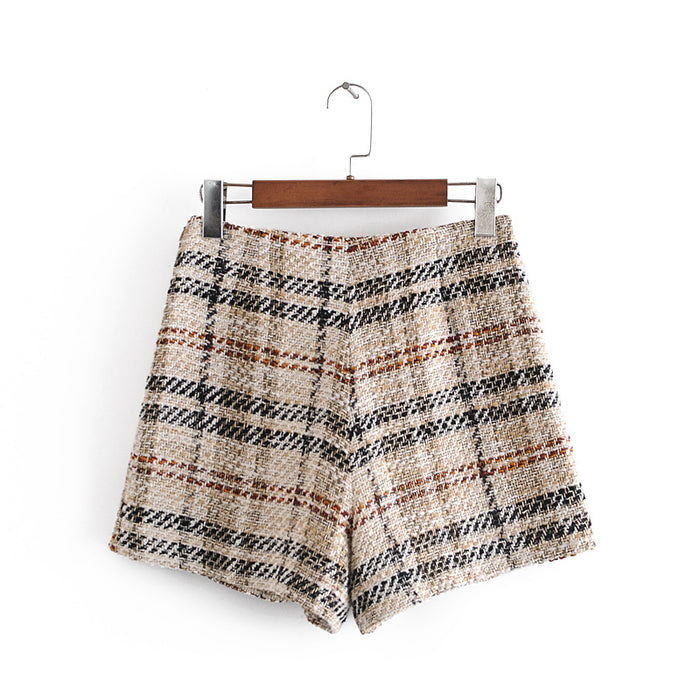 Office Office Lightly Mature Shorts Spring New Check Plaid Skirt High Waist Slimming Longer Leg Check Wide Leg Shorts Skort Tweed