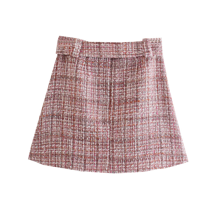 Autumn Women Clothing with Belt Texture Mini Skirt