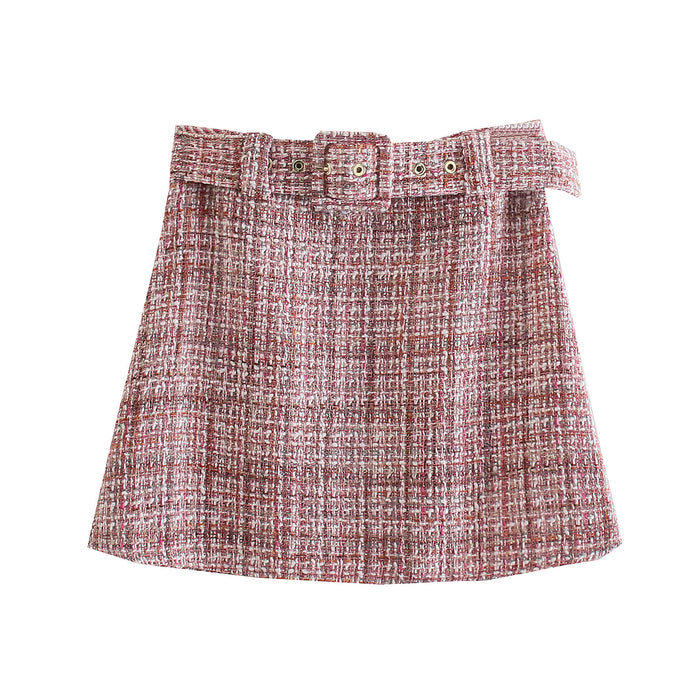 Autumn Women Clothing with Belt Texture Mini Skirt