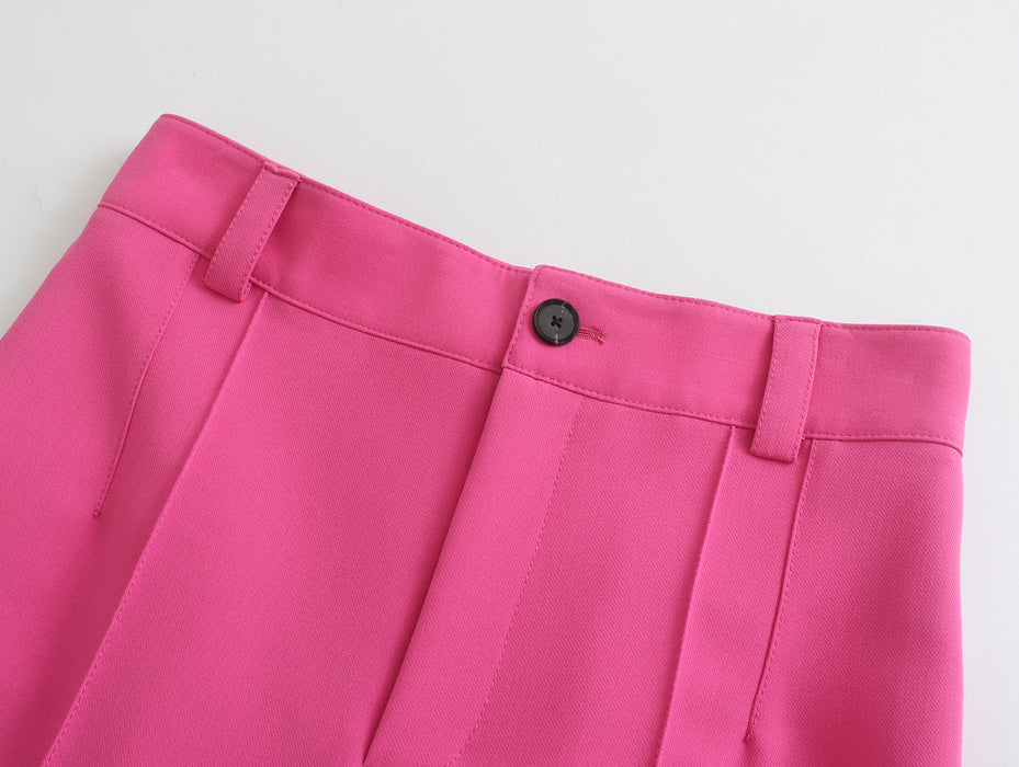 Spring Women Rose Pink Straight Long Pants