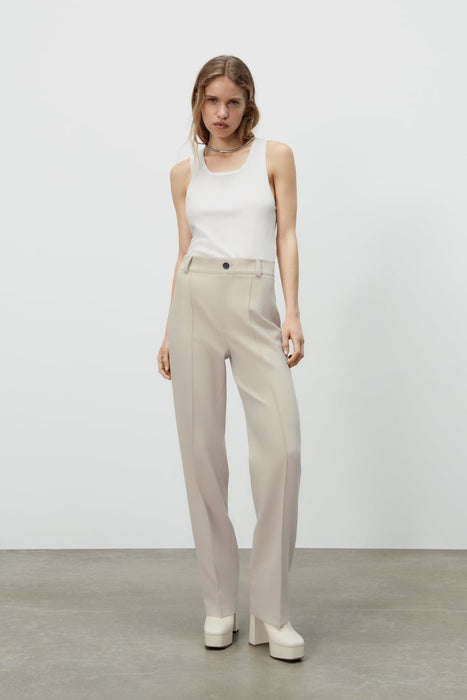 Women Clothing Spring High Waist Work Pant Casual Office Straight-Leg Trousers