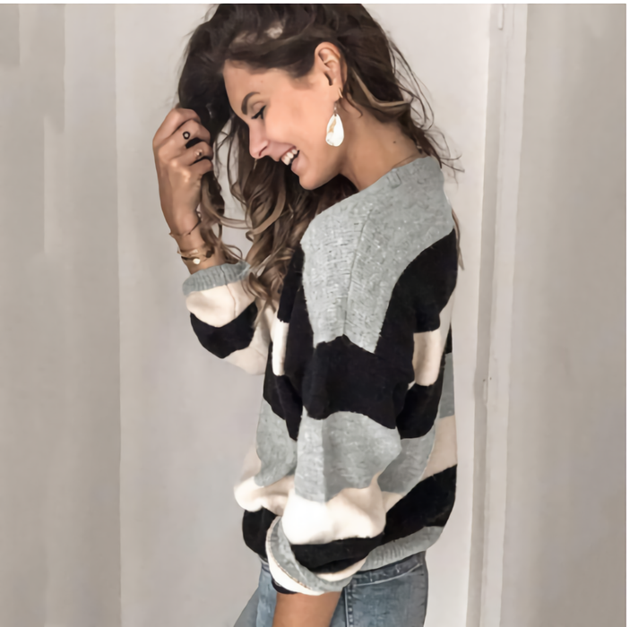 Autumn Winter Women Striped Bottoming for Women Sweater