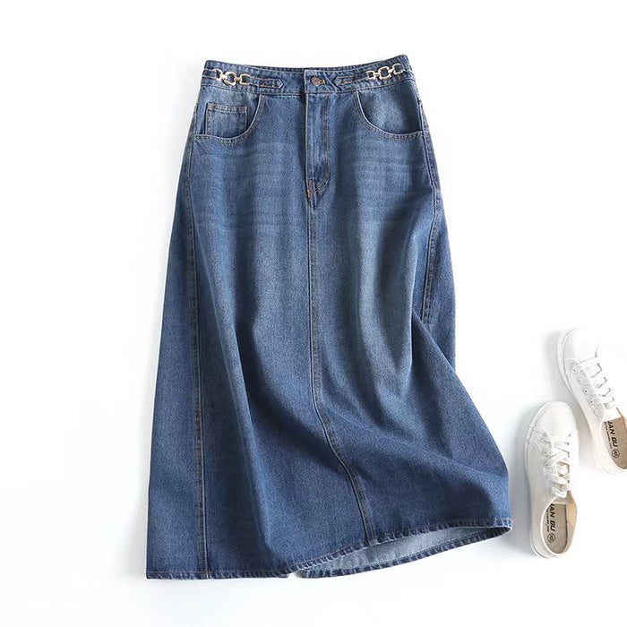 Spring Women Clothing Office Stitching Blue Denim Skirt