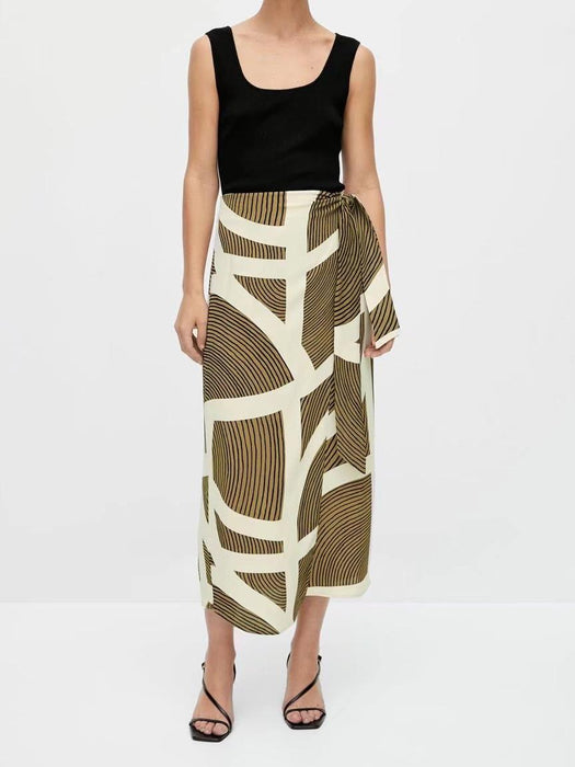 Summer Women Clothing Slim-Fit Printed Midi Skirt