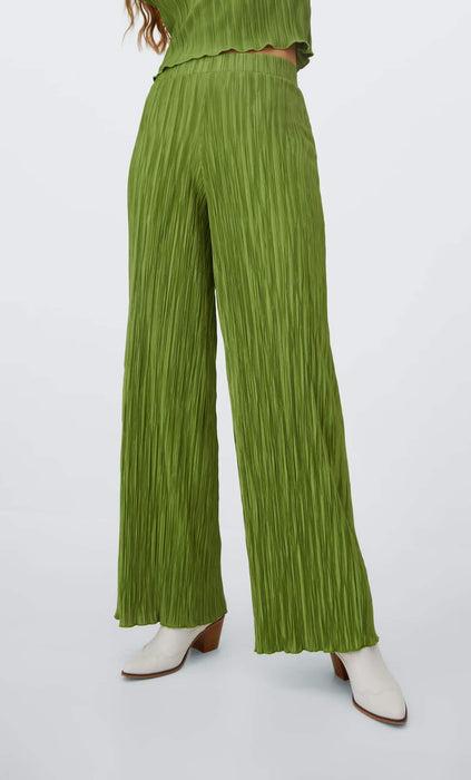 Summer Pleated Silk Satin Trousers Elastic Waist Loose Wide Leg Pants Trousers for Women textured