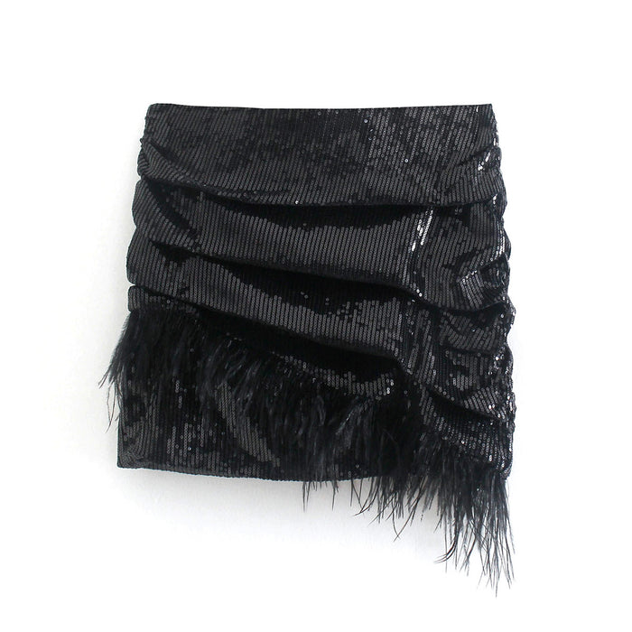 Black Paillette Feather Skirt Women sexy Sexy Hip Skirt