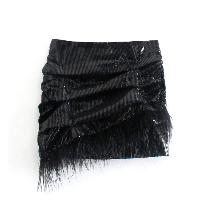 Black Paillette Feather Skirt Women sexy Sexy Hip Skirt