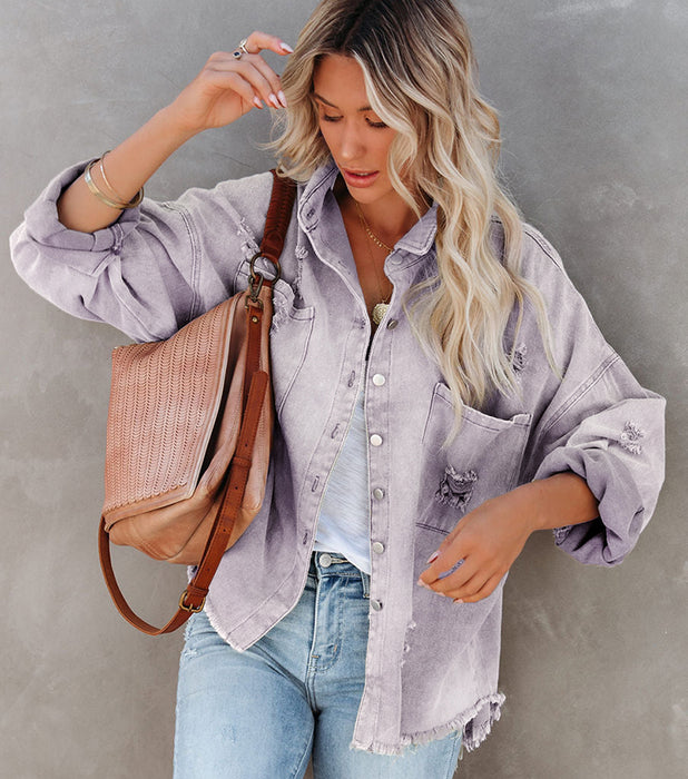 Old Mid Length Ripped Loose Denim Jacket Women Jacket Coat Arrival Multicolor