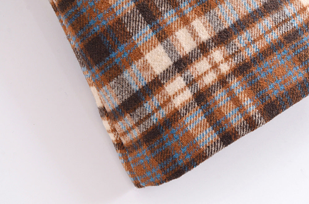 Fall Double Pocket Decorative Woolen Plaid Skirt