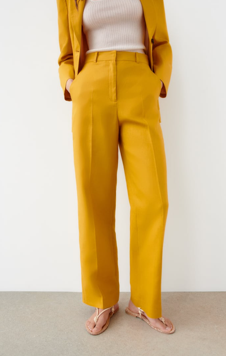 Summer Retro High Waist Slimming Yellow Trousers Straight Pants Women