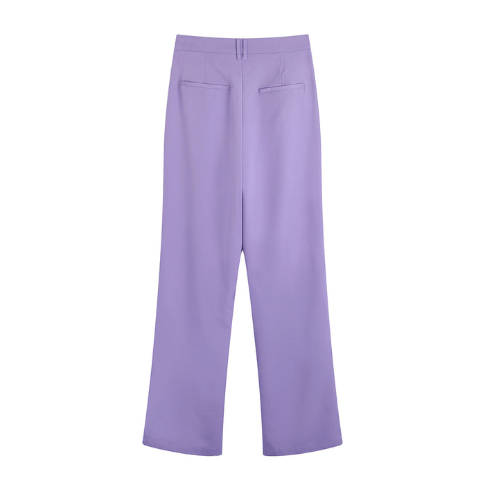 Spring Women Purple Casual Straight Trousers