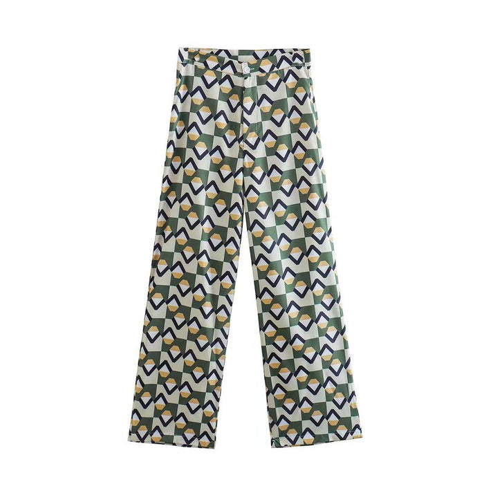 Spring Women Clothing Geometric Abstract Printing Straight-Leg Trousers