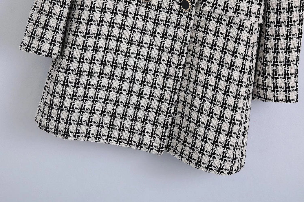 Women Clothing Spring New Plaid Mid-Length Casual Blazer Women Tweed