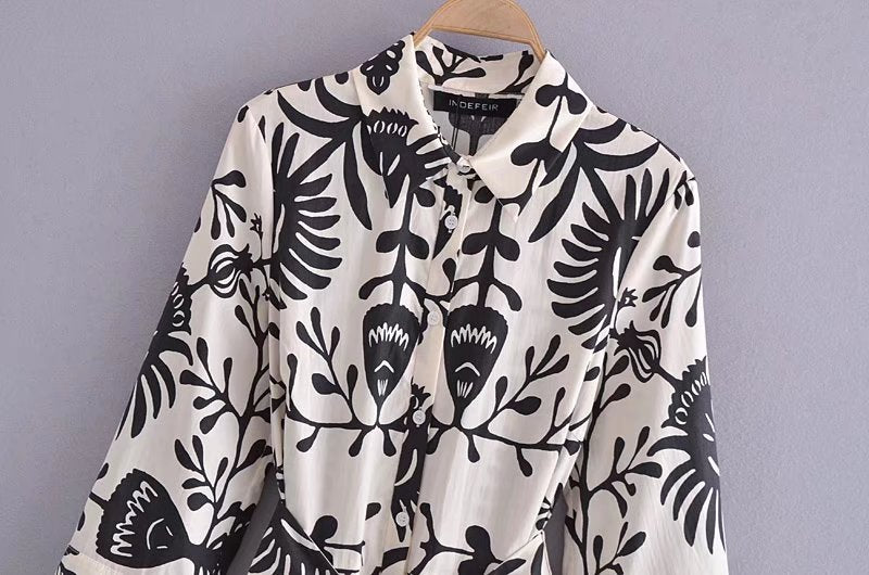 Summer Wind Women Long Sleeve Printed Shirt Dress