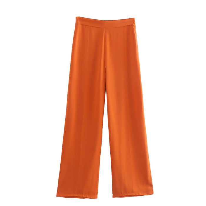 Straight High Waist Orange Baggy Pants Women