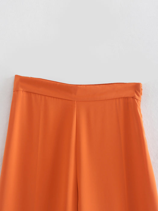 Straight High Waist Orange Baggy Pants Women