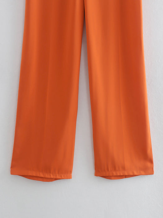 Straight High Waist Orange Baggy Pants Women