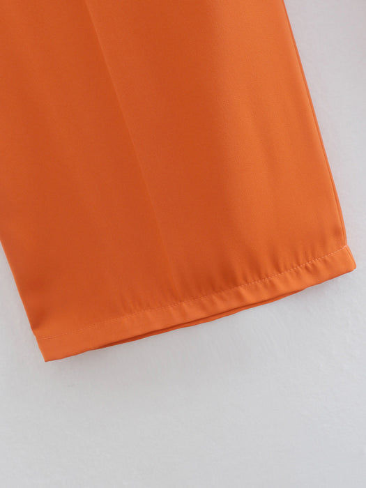 Straight High Waist Orange Baggy Pants Women