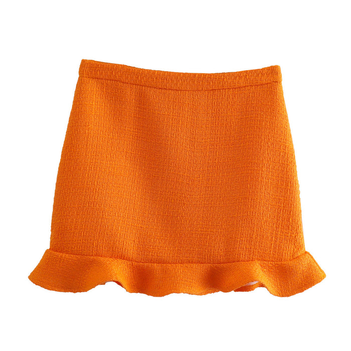 Spring Women Orange Laminated Decoration Texture Skirt