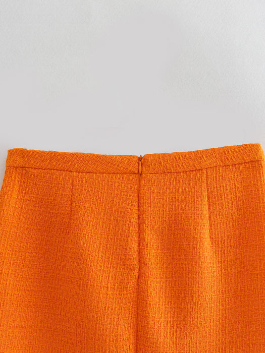 Spring Women Orange Laminated Decoration Texture Skirt