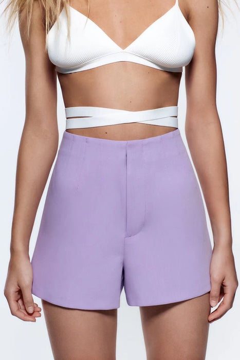 Summer Wind Women Purple High Waist Shorts