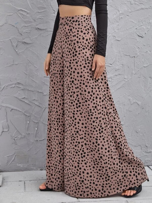 New Spring Summer Loose High Waist Leopard-Print Draping Wide-Leg Trousers Swing Pants