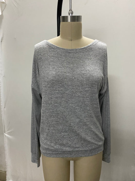 Autumn Casual Elegant Backless Knotted Sweater Long Sleeved Slim Fit Women T-shirt