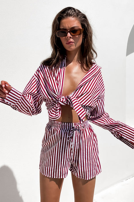 Spring Summer Office Casual Pants Suit Women Shirt Striped Long Sleeve Split Two-Piece Set