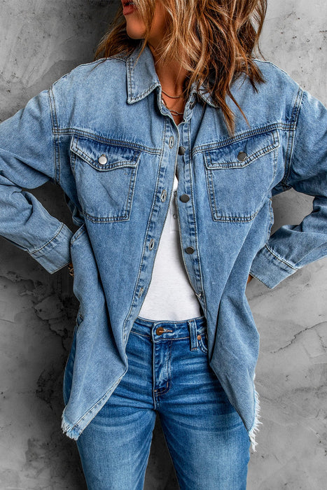 Early Spring Street Hipster Denim Collared Loose Simple Blouse