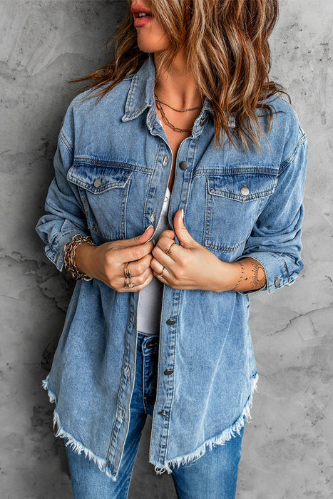 Early Spring Street Hipster Denim Collared Loose Simple Blouse