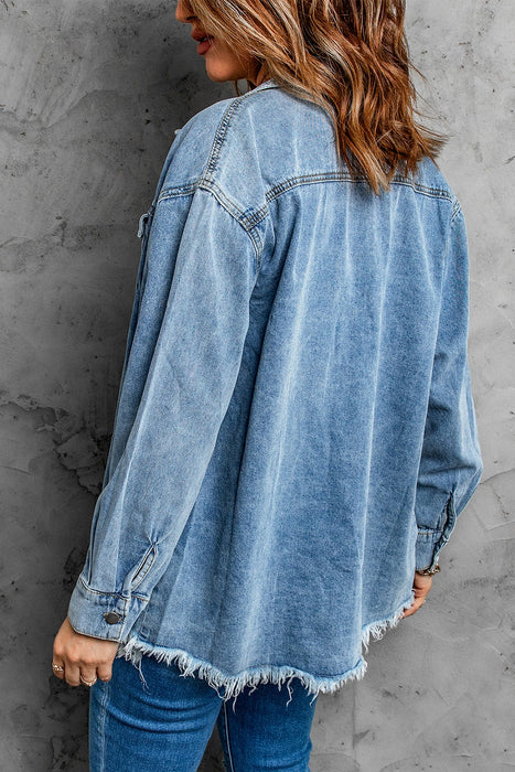 Early Spring Street Hipster Denim Collared Loose Simple Blouse