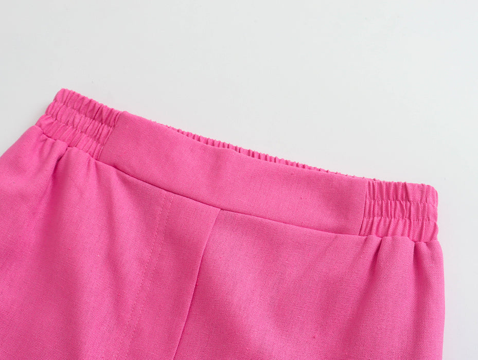 Spring Women Rose Pink Straight Long Pants